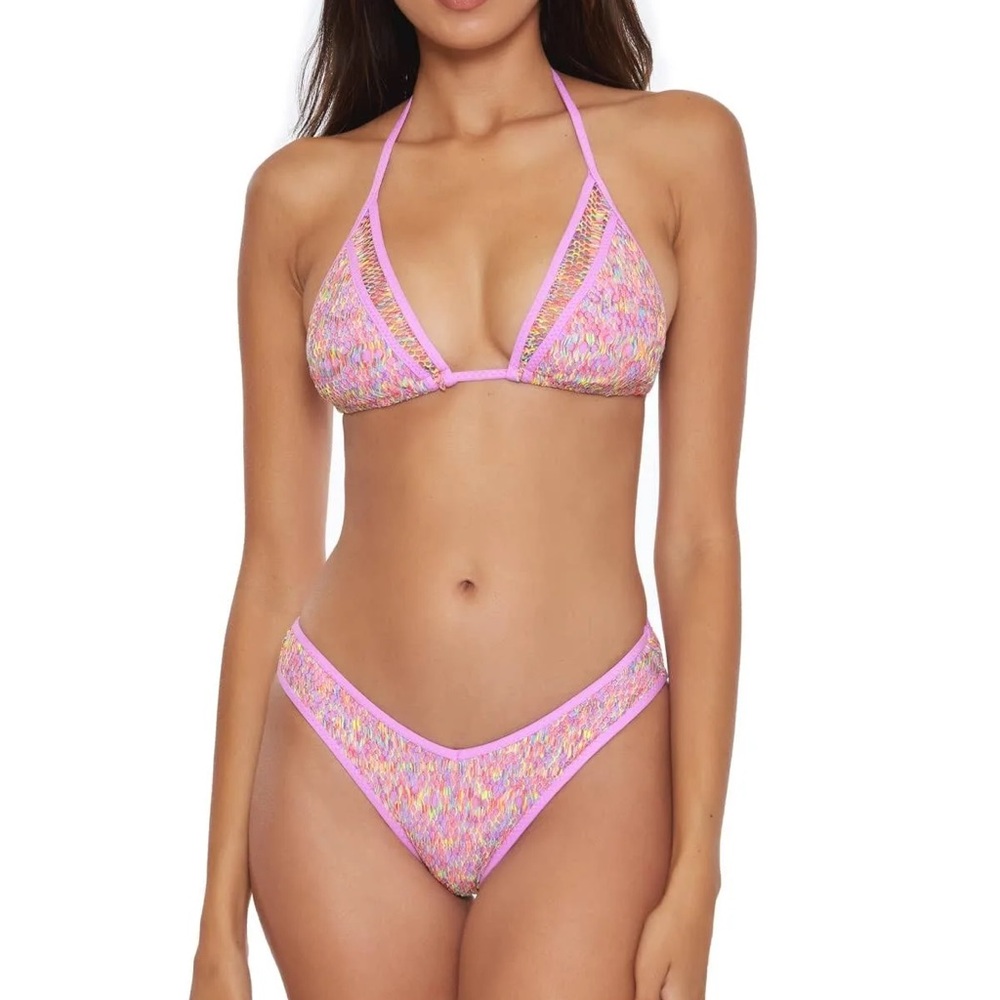 BECCA Multicolor Mesh Lace Women's Bikini Top and Bottom sz SMALL